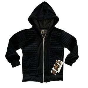 Girls RL Scoop Black Valore Hooded Full Zip Sweatshirt Size 5 NWT Ribbed Pockets